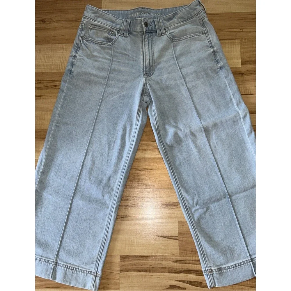 American Eagle Boho Wide Leg Crop Jeans Festival Relaxed Fit Sz 6 X-short 32x25